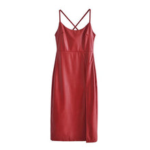 Load image into Gallery viewer, WIXRA Women Faux Leather Back Cross Sleeveless Slim Dress