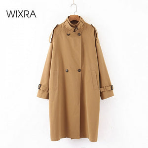 WIXRA Women Oversized Double Breasted Khaki Long Trench Coat