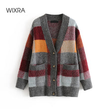 Load image into Gallery viewer, WIXRA Women Plaid Full Sleeve Soft Single-Breasted Knitted Cardigan