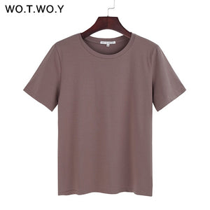 WOTWOY Short Sleeve Loose O-Neck T-shirt