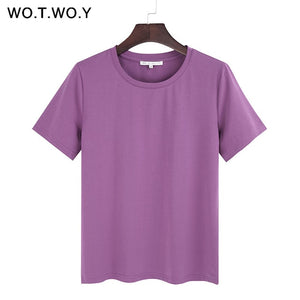 WOTWOY Short Sleeve Loose O-Neck T-shirt