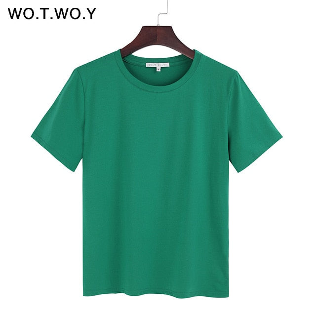 WOTWOY Short Sleeve Loose O-Neck T-shirt