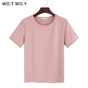 WOTWOY Short Sleeve Loose O-Neck T-shirt