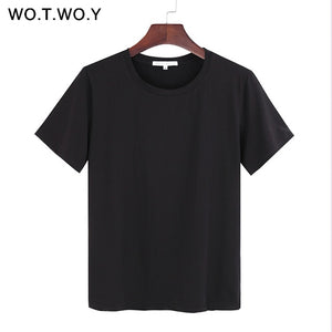 WOTWOY Short Sleeve Loose O-Neck T-shirt