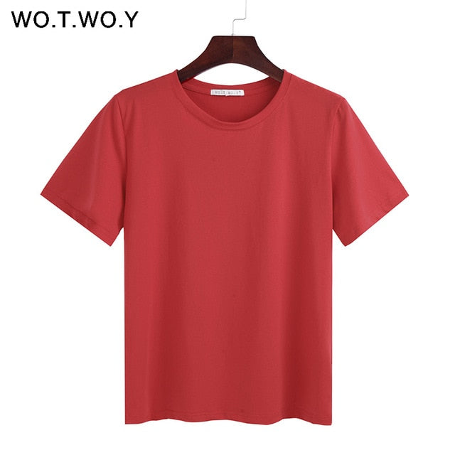 WOTWOY Short Sleeve Loose O-Neck T-shirt