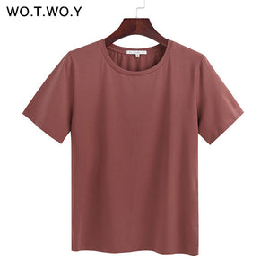 WOTWOY Short Sleeve Loose O-Neck T-shirt