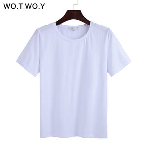 WOTWOY Short Sleeve Loose O-Neck T-shirt