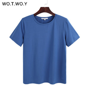 WOTWOY Short Sleeve Loose O-Neck T-shirt