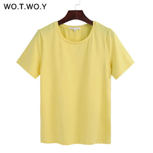 WOTWOY Short Sleeve Loose O-Neck T-shirt