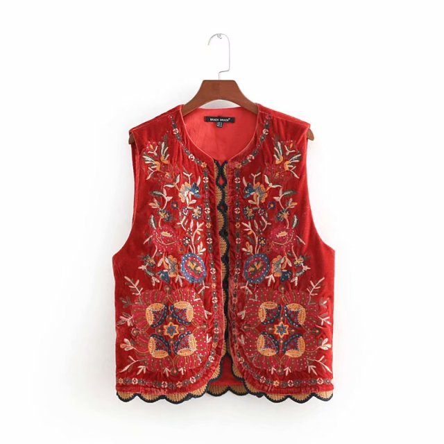 ZEVITY Women Vintage Flower Embroidery Retro Patchwork Vest