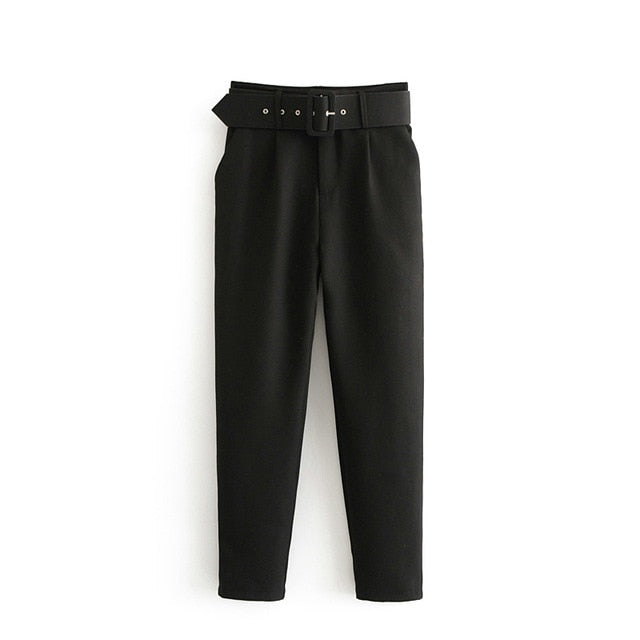 TANGADA Mid Waist Sashes Pocket Drawstring Pants