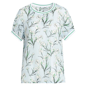 SUYADREAM Short Sleeve Crepe Floral Printed Top