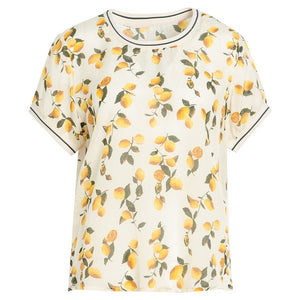 SUYADREAM Short Sleeve Crepe Floral Printed Top