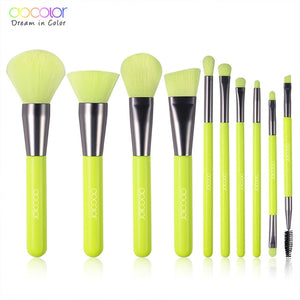 DOCOLOR 10Pcs Neon Green/Peach/Purple Professional Makeup Brushes