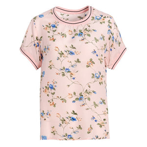 SUYADREAM Short Sleeve Crepe Floral Printed Top