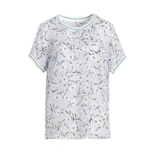 SUYADREAM Short Sleeve Crepe Floral Printed Top