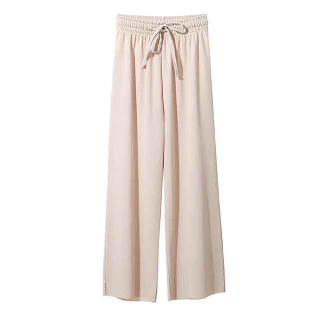 OLGITUM Women Soft Silk Knit Wide Leg Pants
