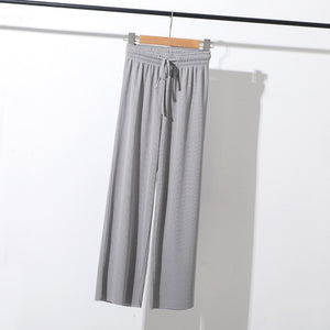 OLGITUM Women Soft Silk Knit Wide Leg Pants