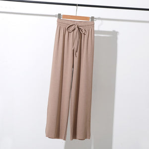 OLGITUM Women Soft Silk Knit Wide Leg Pants