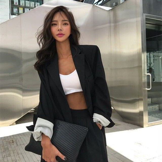HZIRIP Elegant Black Single-breasted Women Blazer